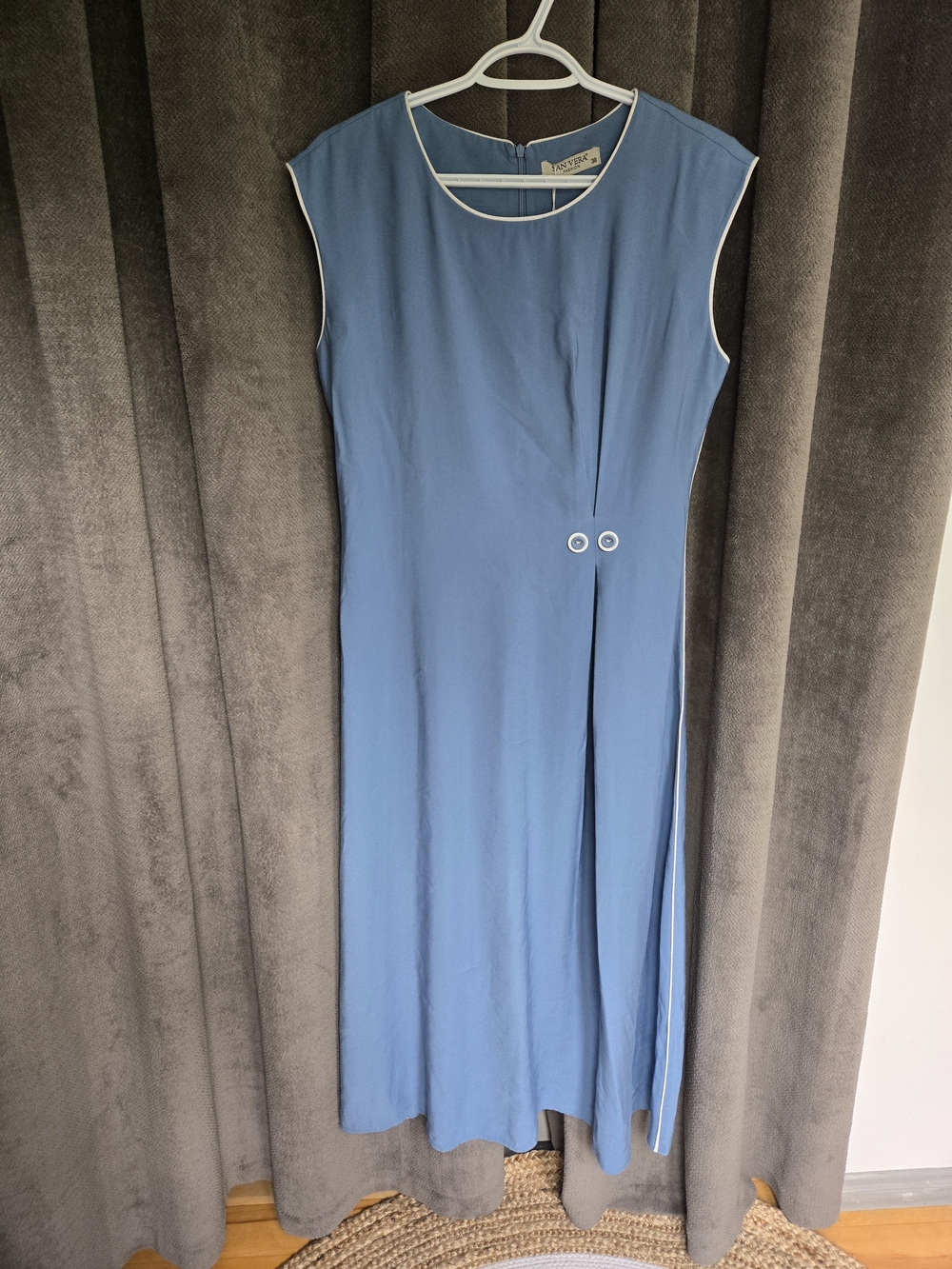 NWT Sleeveless Blue White Piping Dress Minimalist 60s Style Timeless Old Money M - Picture 13 of 15